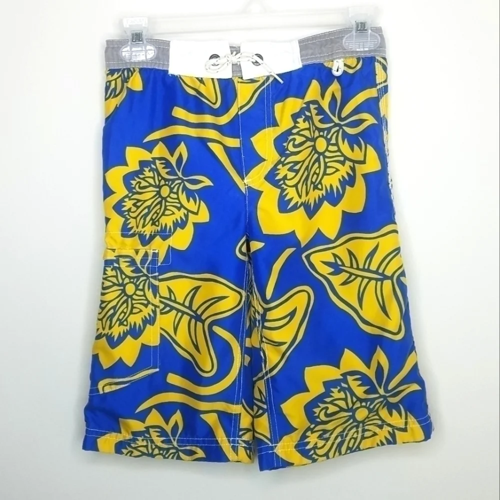 Mini Boden Tropical Flower Swim Trunks 7/8